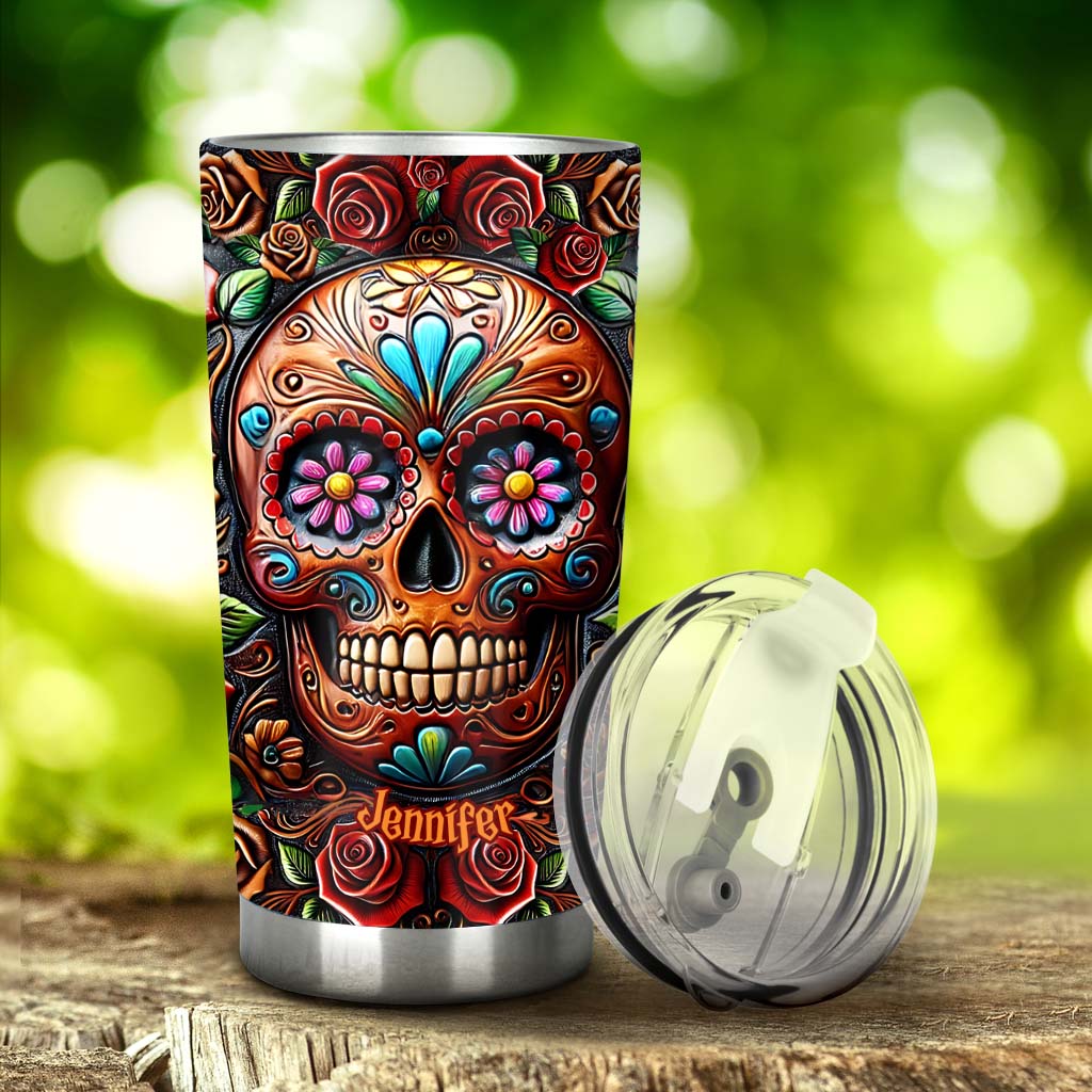 Roses And Skull Custom Stainless Steel Tumblers, Halloween Gift Idea, 20oz 30oz Insulated Tumbler