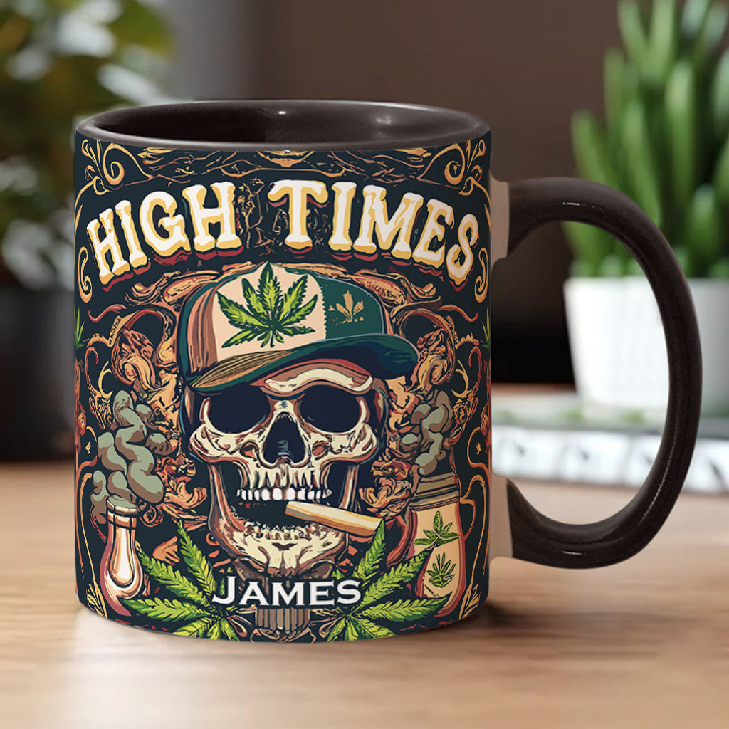 Funny Skull High Times 420 Accent Mug, Halloween Gift Idea, Personalized Mug