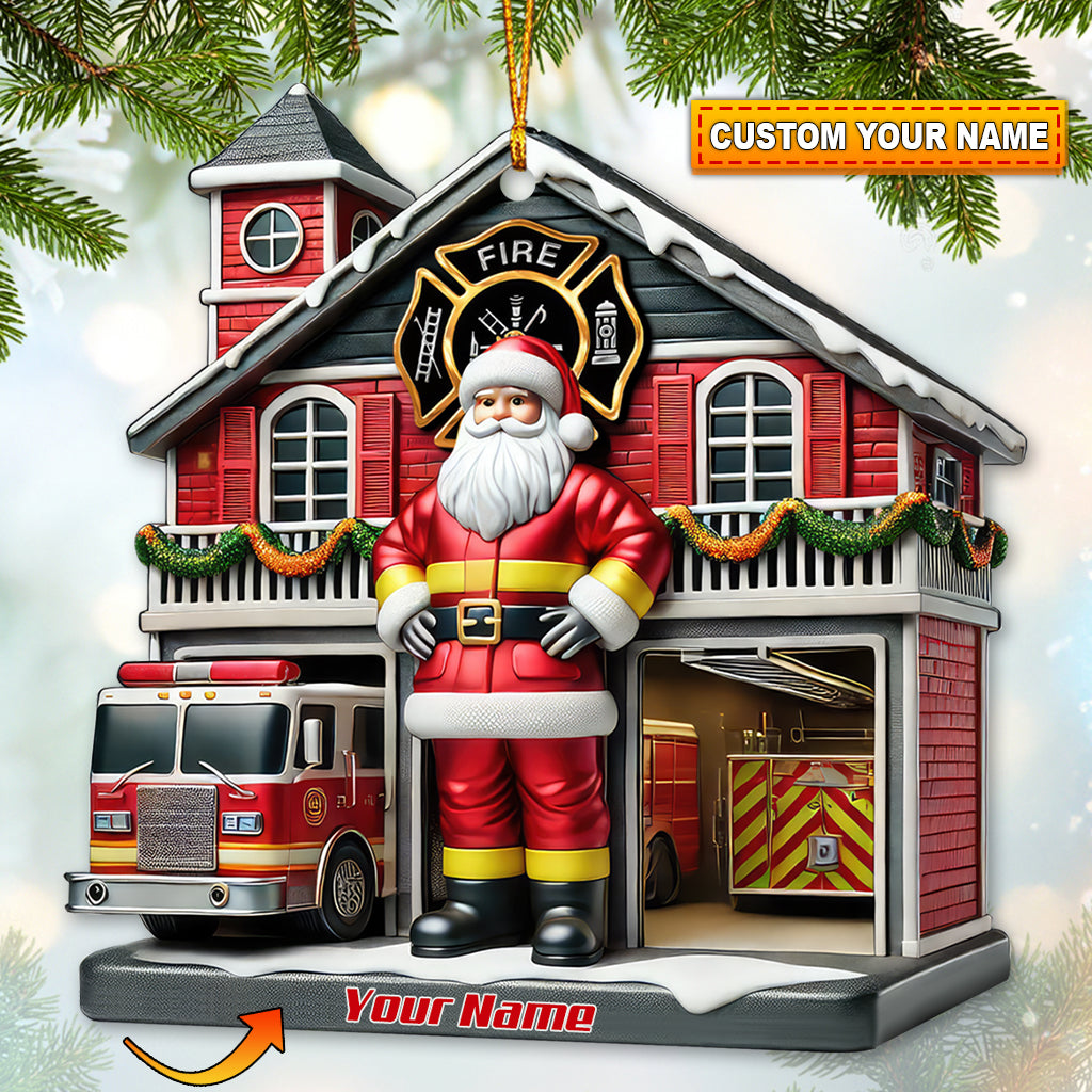 Custom Santa Fire Fighter Acrylic Ornament, Christmas Gift For Fire Fighter, Christmas Decor