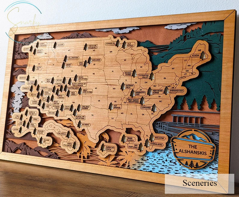 Personalized National Park Map Wooden Checklist Travel With Pins, National Park Sign, Gift for Traveler