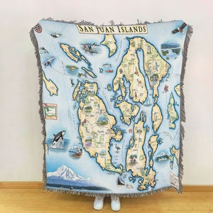 San Juan Islands Map Blanket, Gift For Travelers, Outdoor Gift