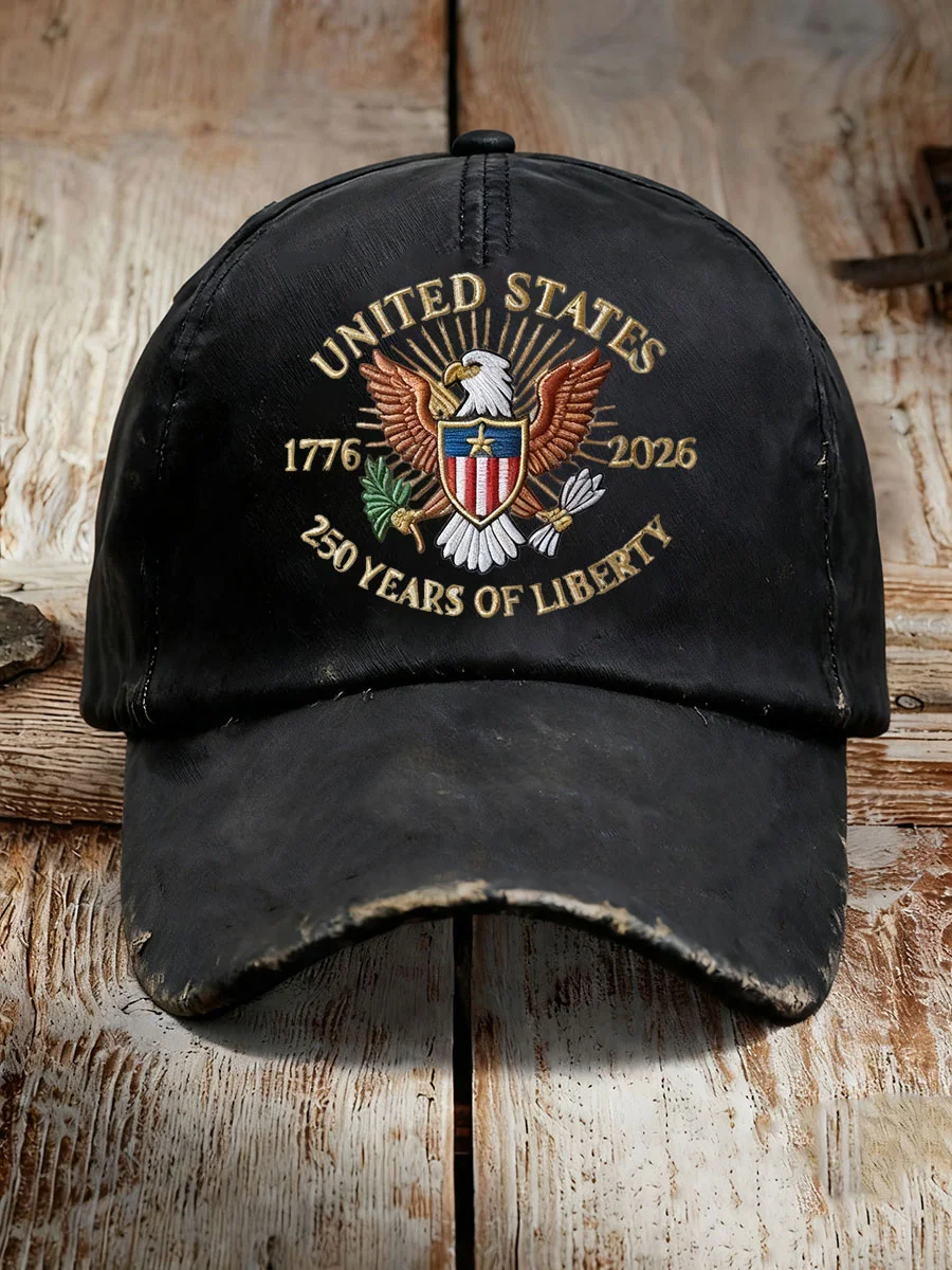 United States 250 Years Printed Casual Unisex Black Cap, Gift for Patriotic Americans Mens Dad Cap