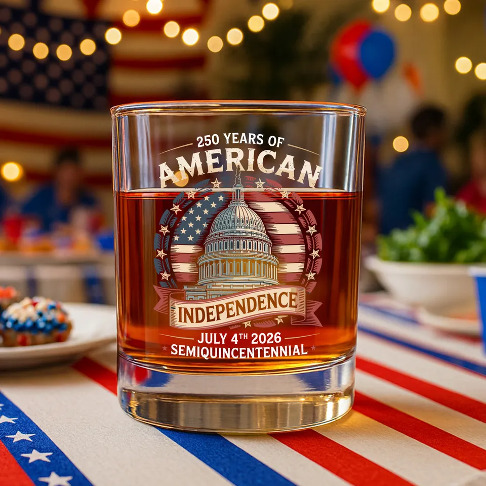 250 Years Of America Independence Whiskey Glass, Gift For Whiskey Lover American Glassware