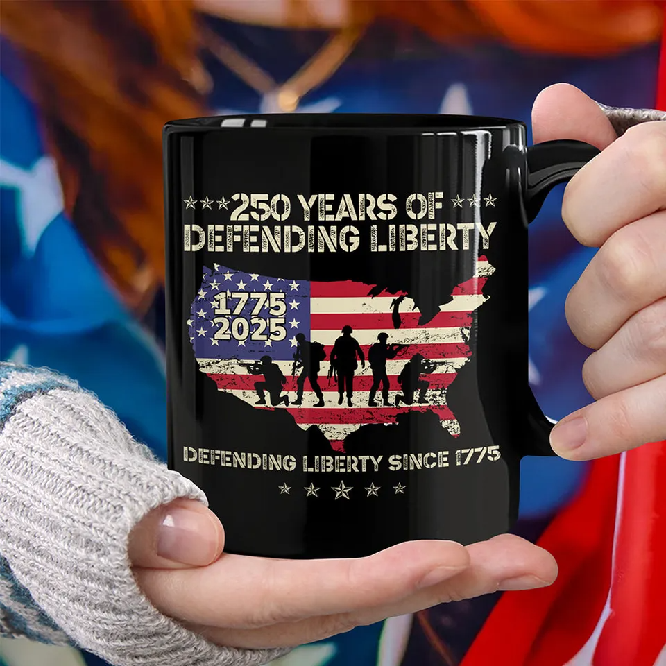 250 Years Of Defending Liberty Mug, Unique Patriotic Gifts Ceramic Coffee Mug