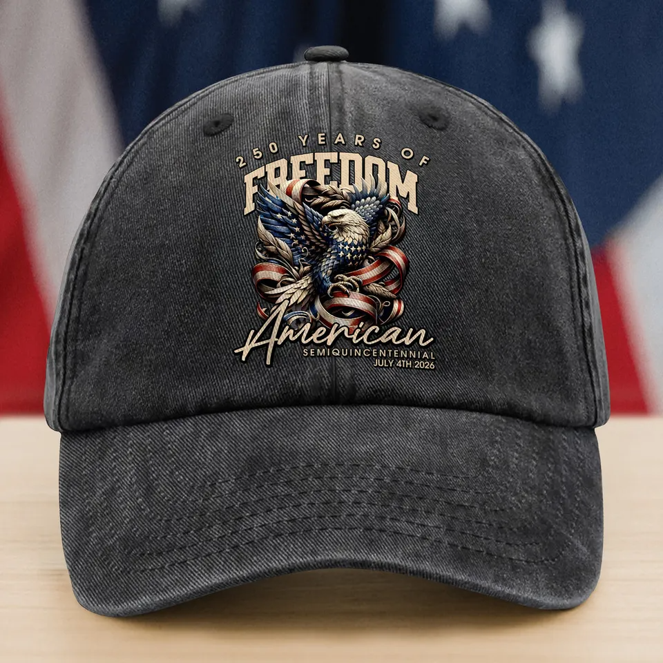 250 Years Of Freedome America Washed Denim Baseball Cap, American Patriotic Gift, USA Cap