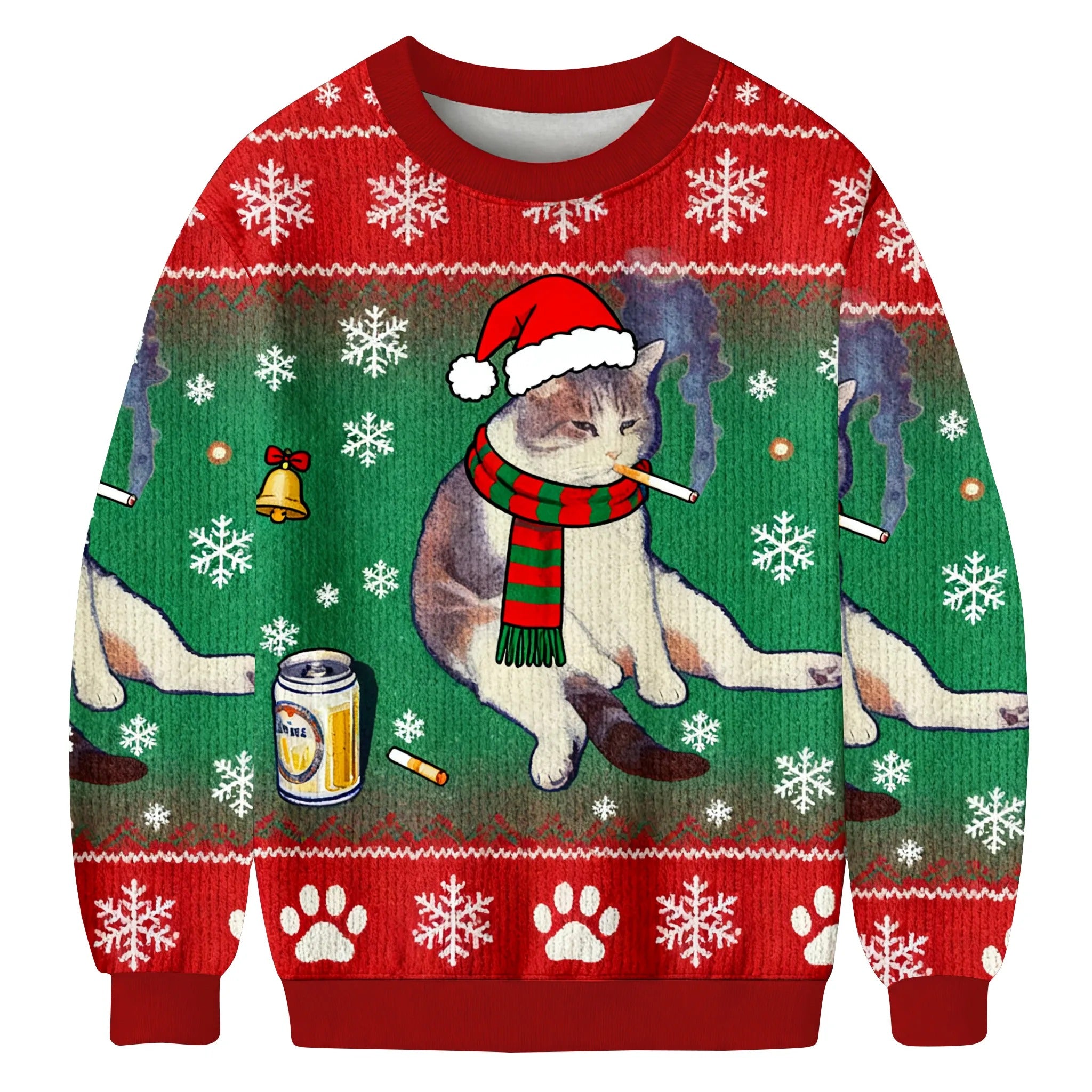 Christmas Smoking Cat Ugly Sweater, Funny Meme Christmas Sweater, Xmas Ugly Sweater, Cat Lovers Gifts