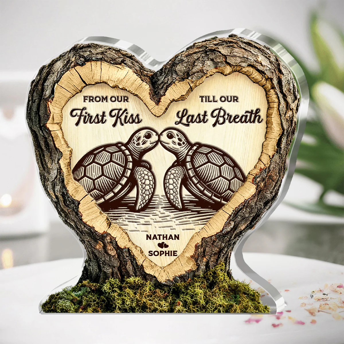 From Our First Kiss Till Our Last Breath Turtle Couple Acrylic Plaque, Personalized Acrylic Plaque, Couple Valentine Gift