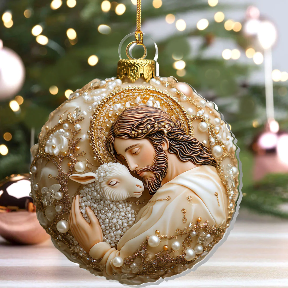 The Good Shepherd Acrylic Christmas Ornament, Christian Spiritual Gifts Christmas Tree Ornaments