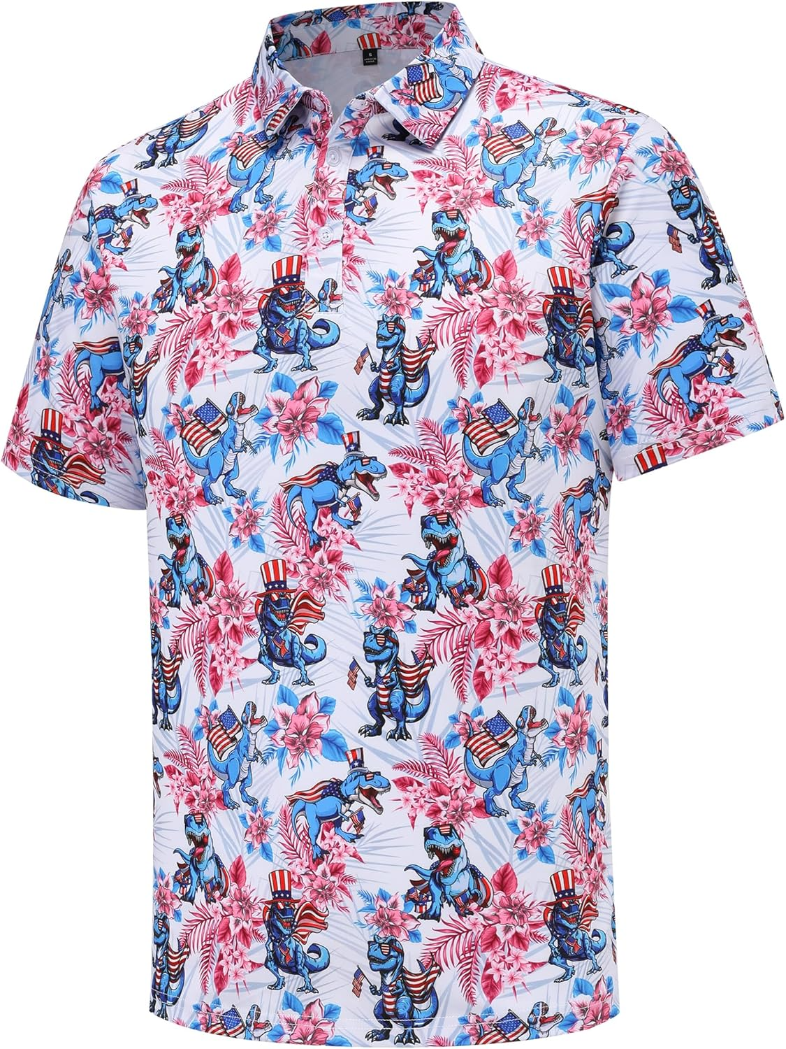 Patriotic American Dinosaurs Pride Golf Polo Shirts, Golf Gift For Men, Golf Shirts For Men