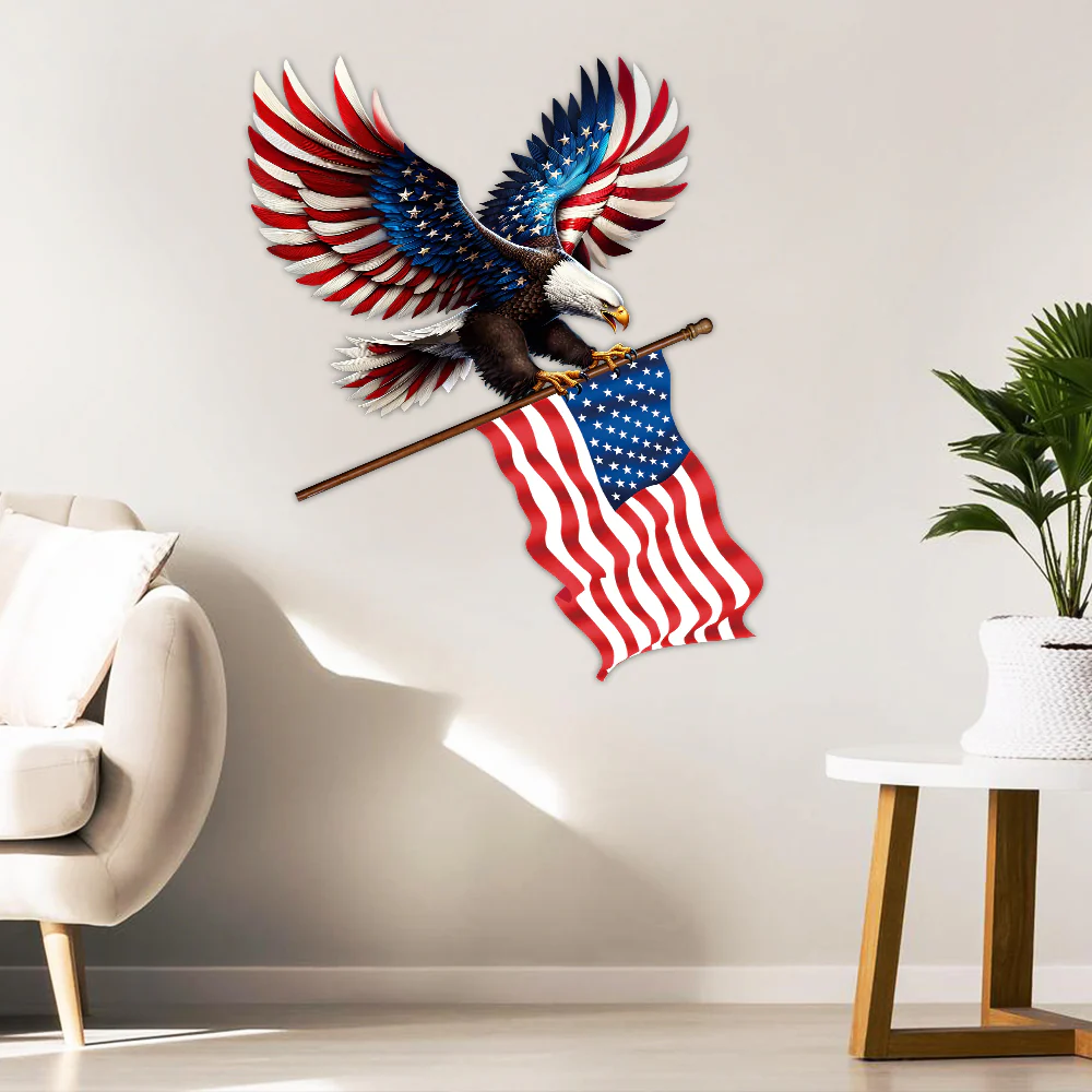 Patriotic Eagle With American Flag Hanging Metal Sign, 250th Anniversary Metal Wall Decor, Patriotic Decor