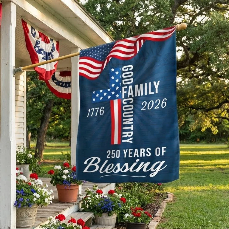 God Family Country 250 Years of Blessing God 1776-2026 Patriot Garden Flag, 250th Anniversary House Flag