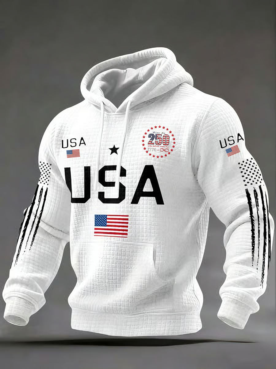 USA 250th Anniversary Hoodie, Independence Day Apparel, White Hooded Jumper 4th Of July Gift