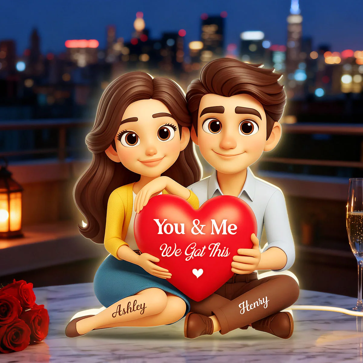 Eternal Love Cartoon Couple Sitting Custom Light Box, Personalized Valentines Gift, Couple Anniversary Gift