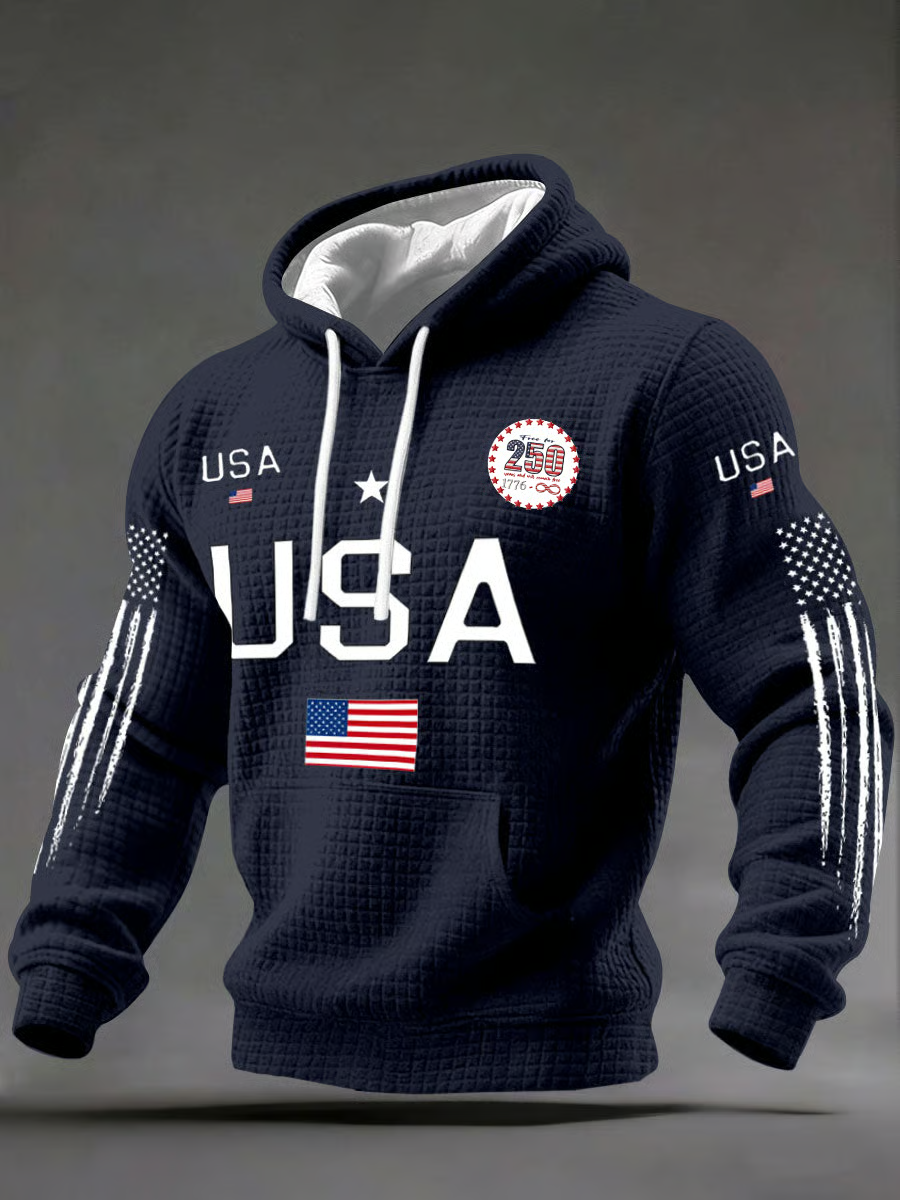 USA 250th Anniversary Hoodie, Independence Day Apparel, Navy Hooded Jumper 4th Of July Gift