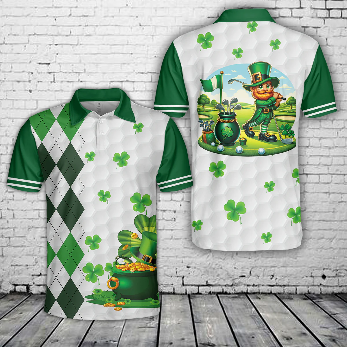 Green Shamrock Lucky Argyle Irish Golf St Patrick's Day Golf Polo Shirts, Golf Gift For Men, Golfing Apparel