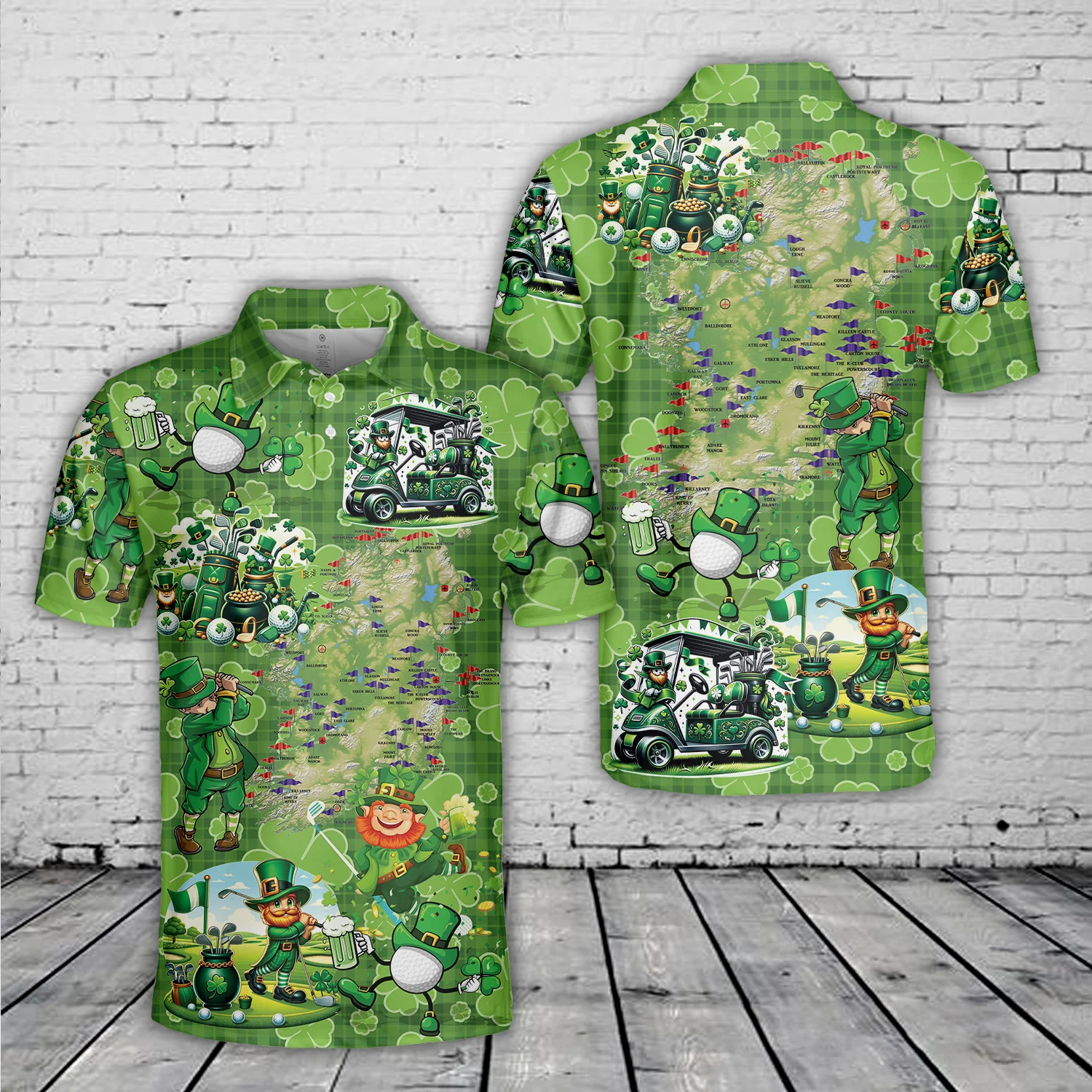 Green Shamrock Lucky Irish Golf St Patrick's Day Golf Polo Shirts, Golf Gift For Men, Golfing Apparel