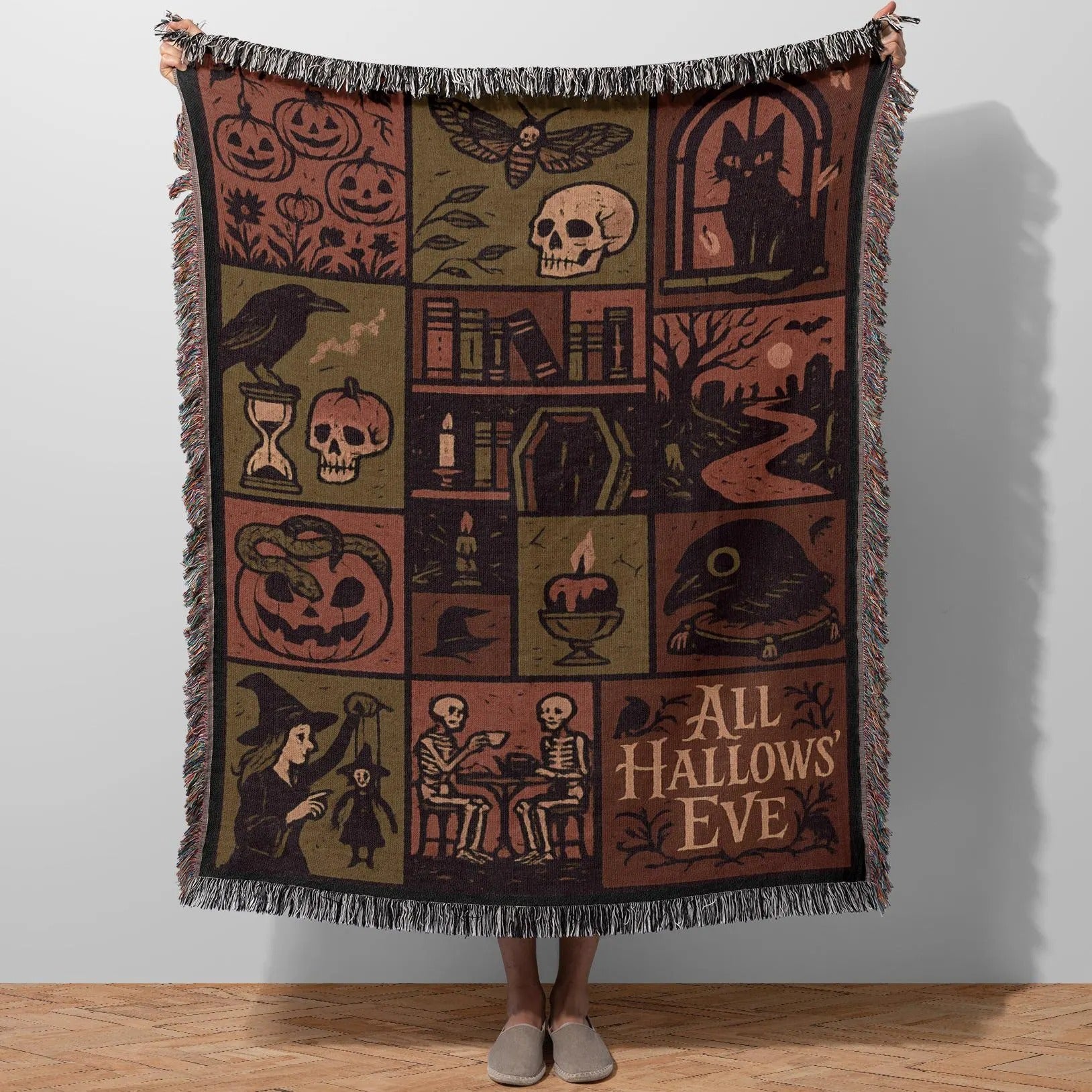 Black Cat Pumpkin All Hallows Eve Throw Blanket, Trick Or Treat Halloween Throw Blanket, Halloween Decor