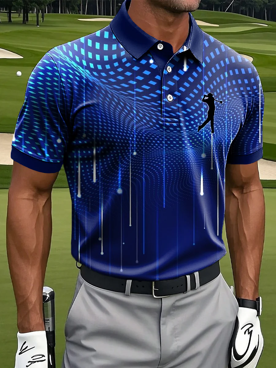 Abstract Gradient Geometric Casual Business Polo Shirt, Polo Shirts For Men, Golf Gift For Men