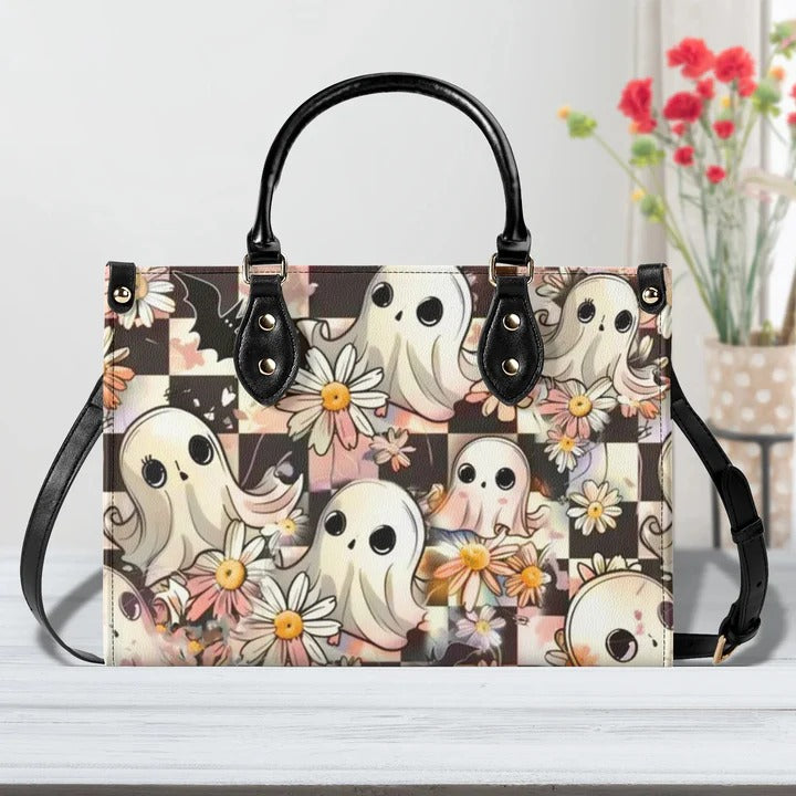 Ghosts and Daisies Checkered Handbag, Witchy Purse, Halloween Gift Idea, Gift For Her