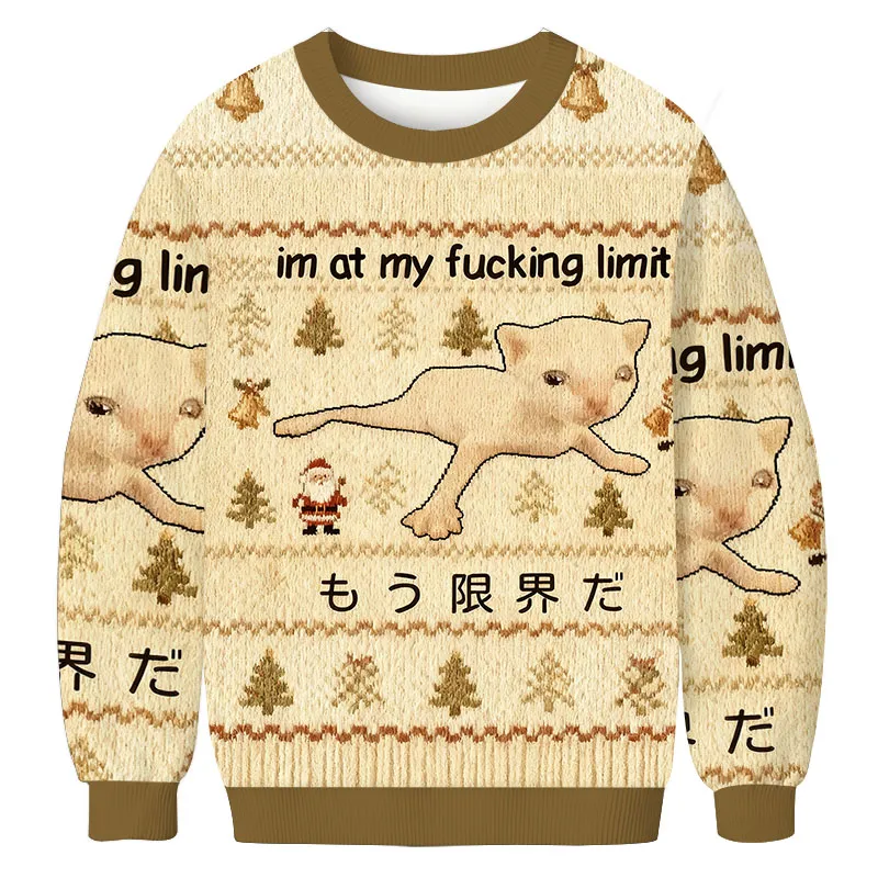 Cat Reaching Its Limit Vintage Christmas Sweater, Ugly Xmas Sweater, Christmas Ugly Sweatshirt