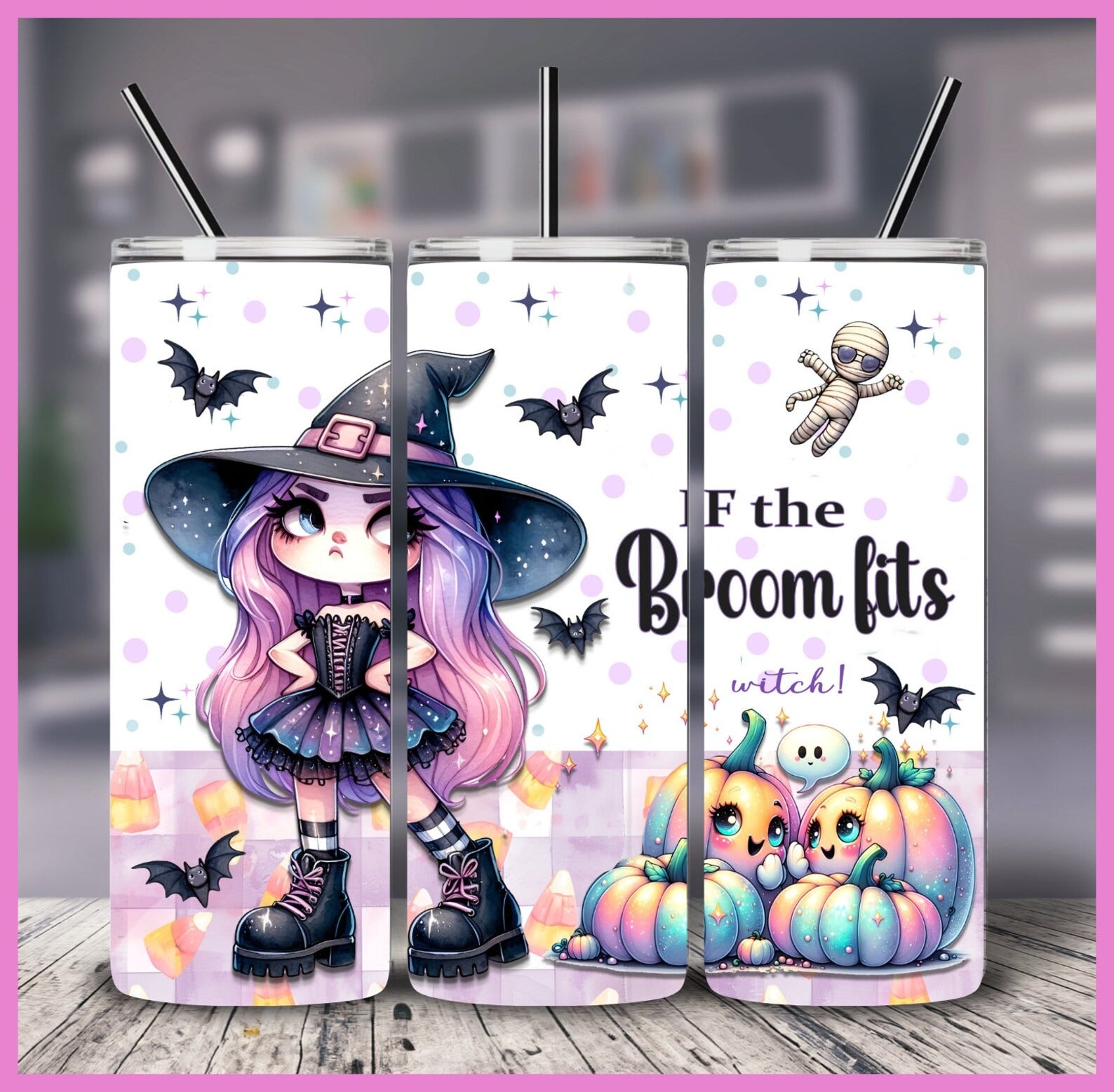 Pastel Halloween Witch 20oz 30oz Tumbler, Cute Sarcastic Seamless Tumbler, Halloween Gifts
