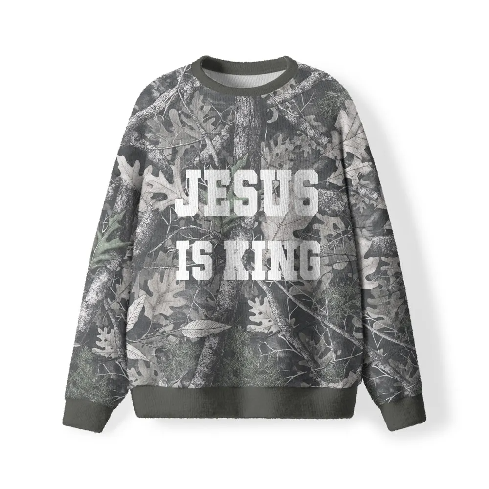 Jesus Is King Camo Furry Christian Funny Ugly Sweater, Ugly Xmas Sweater, Christmas Ugly Sweatshirt