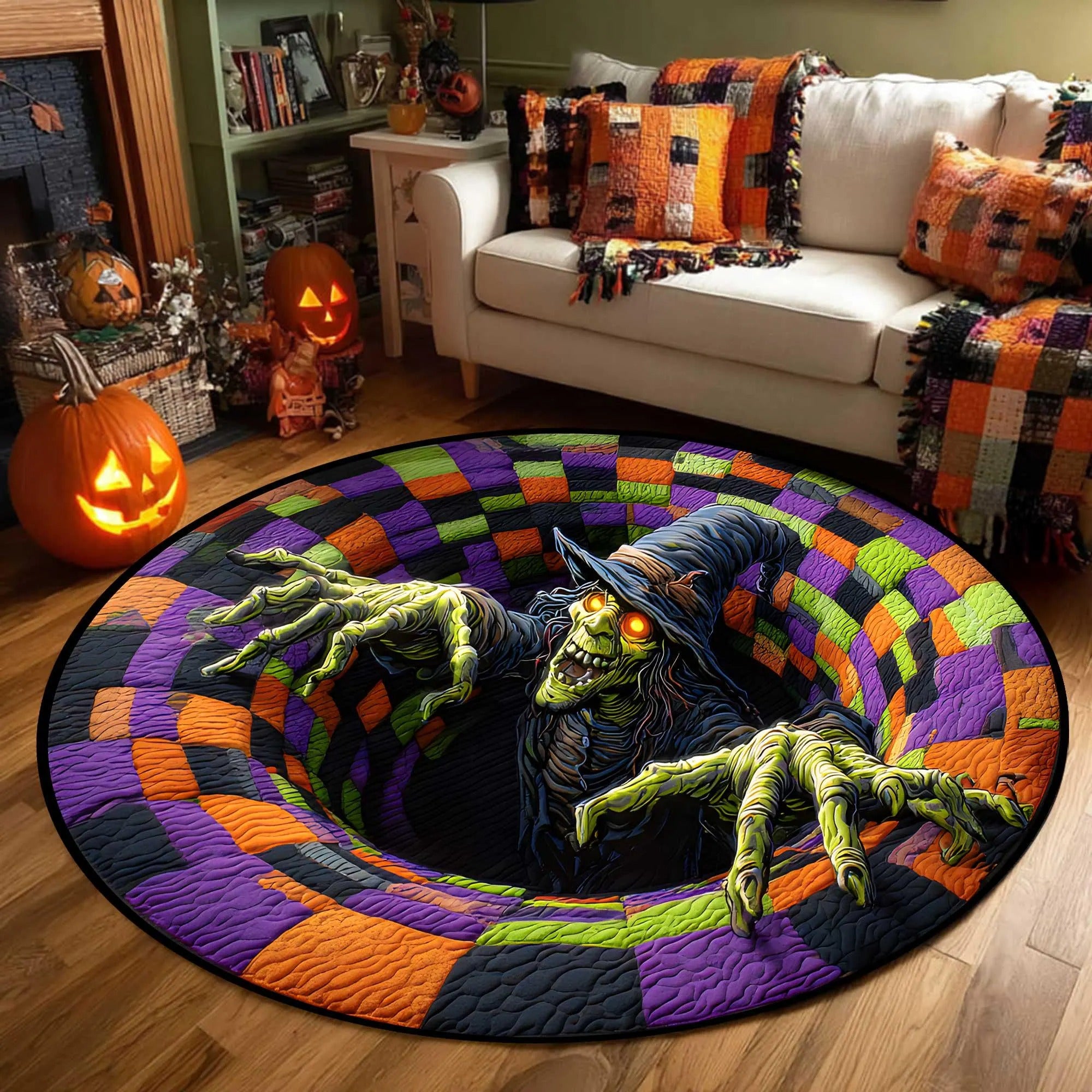 Halloween Witch Rug, Spooky Halloween Round Rug, Halloween Rug Living Room Decor