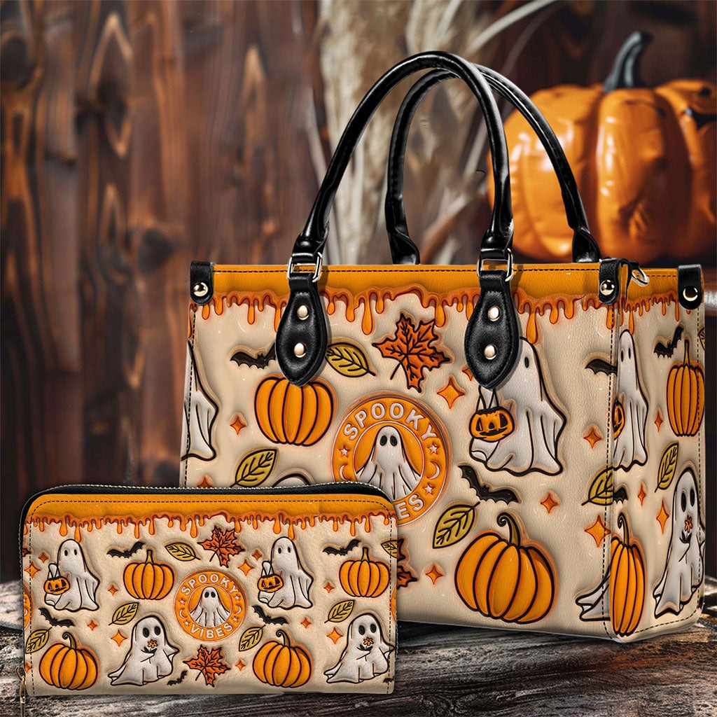 Spooky Season Purse And Wallet Set, Halloween Handbag, Leather Bags For Women
