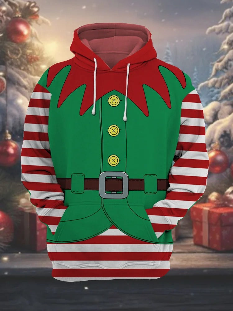 Christmas Red And Green Stitching Elf Costume Sweatshirt, Ugly Christmas Sweater, Christmas Hoodie