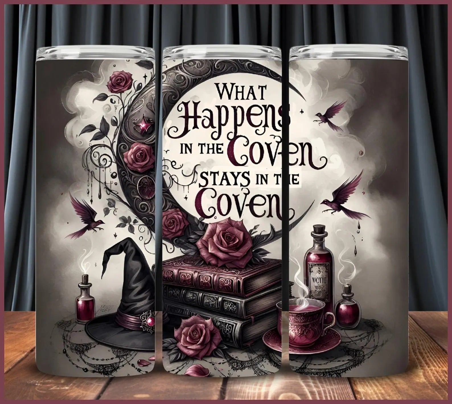 Gothic Witch 20oz 30oz Tumbler, Spell Books, Potions & Roses, Halloween Costumes, Halloween Gifts