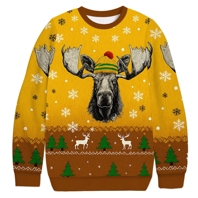 Bull Moose Wearing Beanie Vintage Christmas Sweater, Ugly Xmas Sweater, Christmas Ugly Sweatshirt