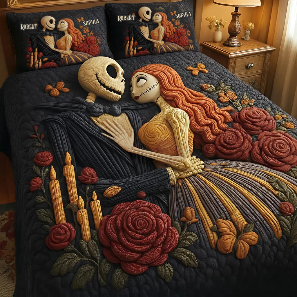 Nightmare Christmas Couple Bedding Set, Personalized Valentines Gift, Couple Anniversary Gift