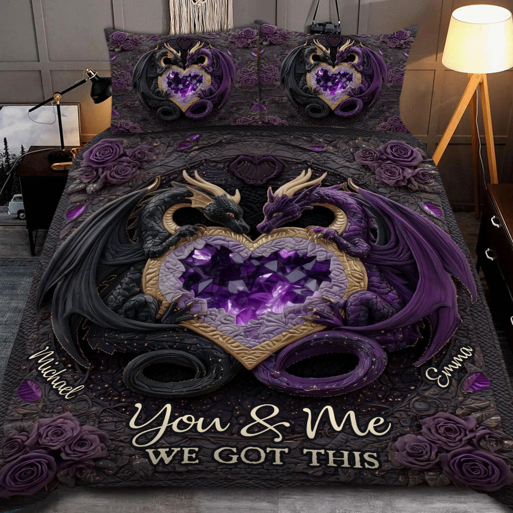 You & Me We Got This Fantasy Dragon Couple Bedding Set, Couple Valentine Gift, Custom Valentines Gift