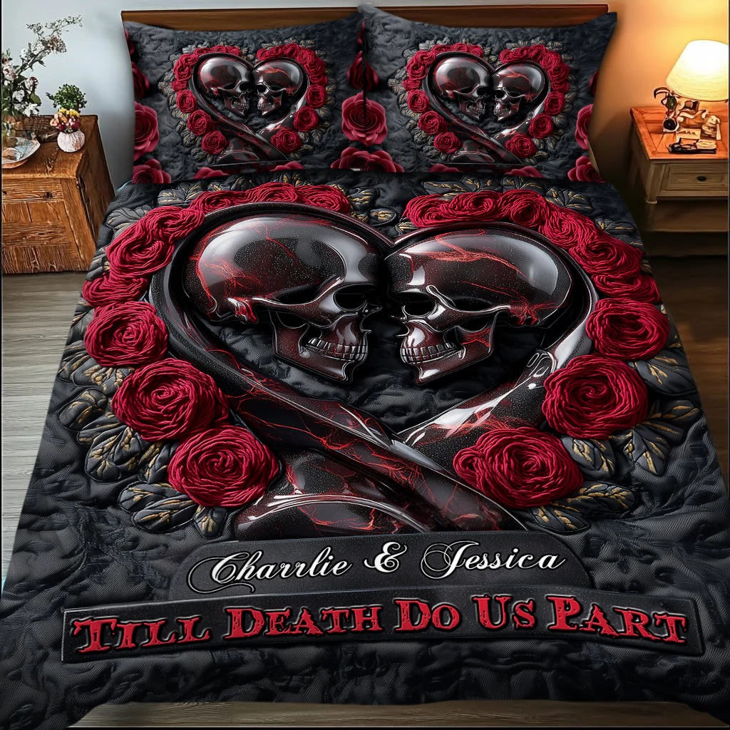 Till Death Do Us Part, Personalized Skull Quilt Set, Couple Valentine Gift, Valentine's Day Ideas