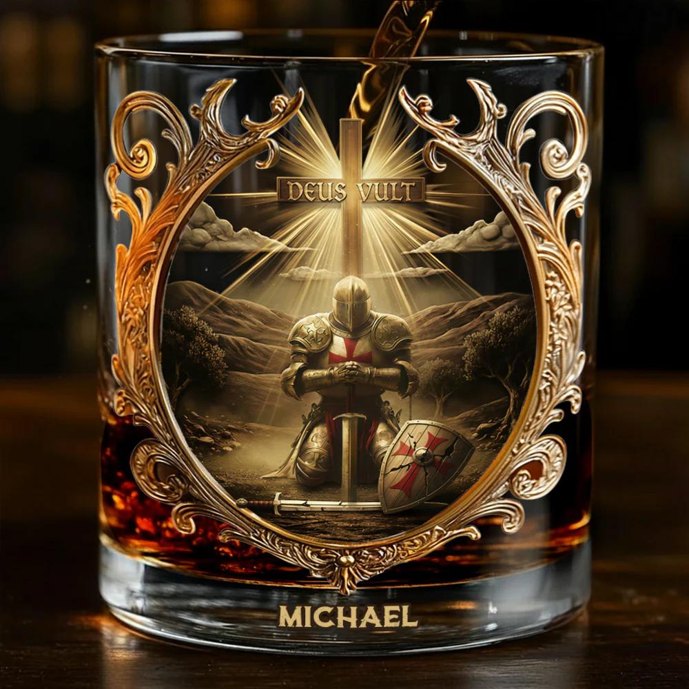 In God We Trust Deus Vult Crystal Whiskey Glasses, Christian Glass, Rocks Glass, Gift For Whiskey Lover