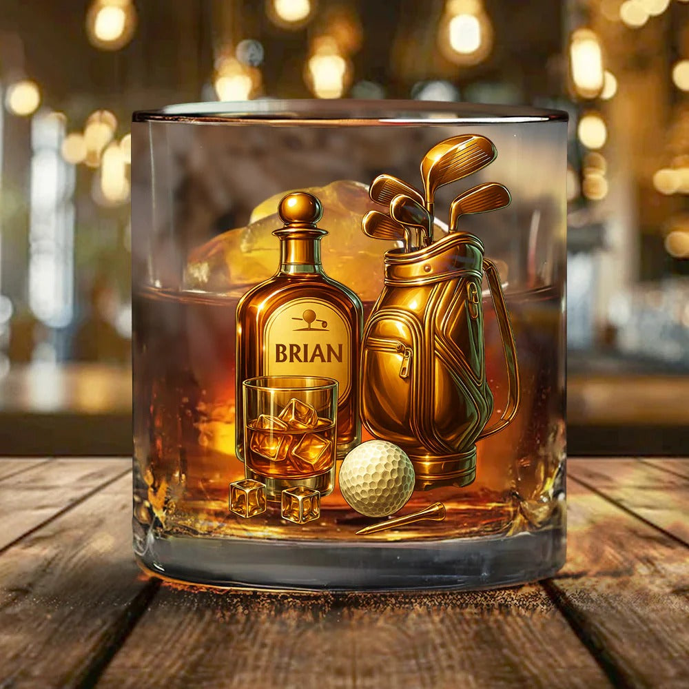 Whiskey & Golf Personalized Golf Whiskey Glass, Luxury Whiskey Glass, Gift For Golfer