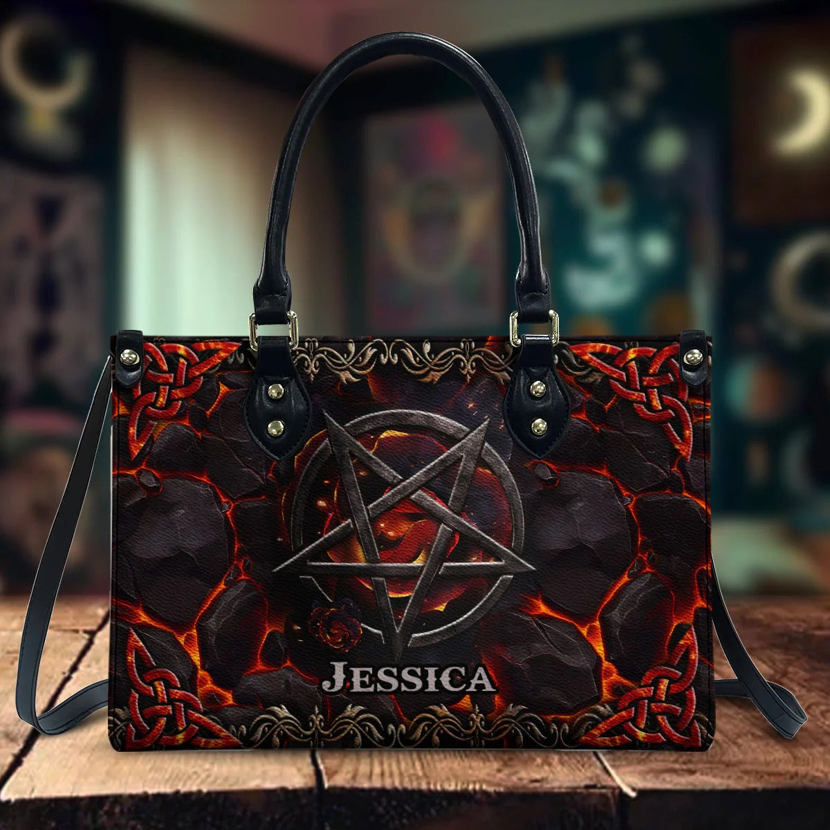 Volcanic Pentacle - Personalized Witch Leather Handbag - Boho Handbag - Leather Shoulder Bag