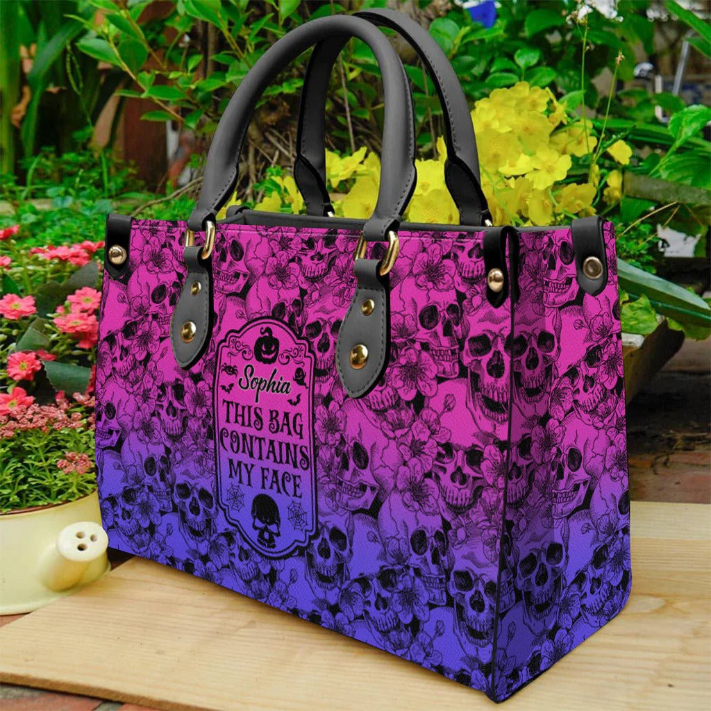 This Bag Contains My Face - Personalized Skull Leather Handbag - Boho Handbag - Leather Shoulder Bag