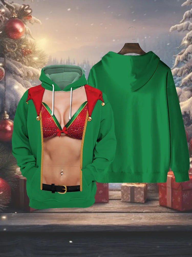 Green Fun Bra Christmas Costume Sweatshirt, Ugly Christmas Sweater, Christmas Hoodie