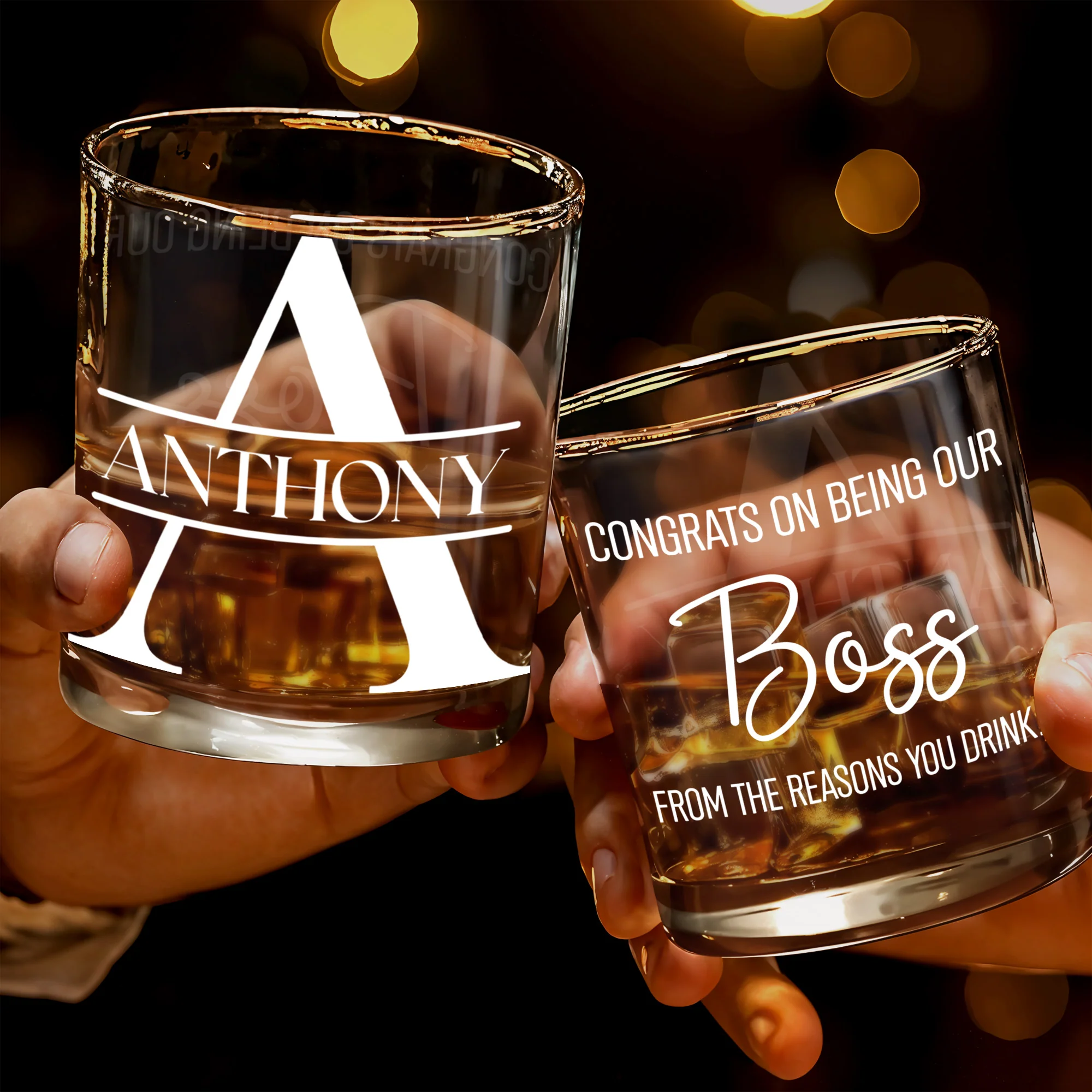 Congrats On Being Our Boss, Custom Name Whiskey Glass, Whiskey Enthusiast Gifts, Gift For Coworkers