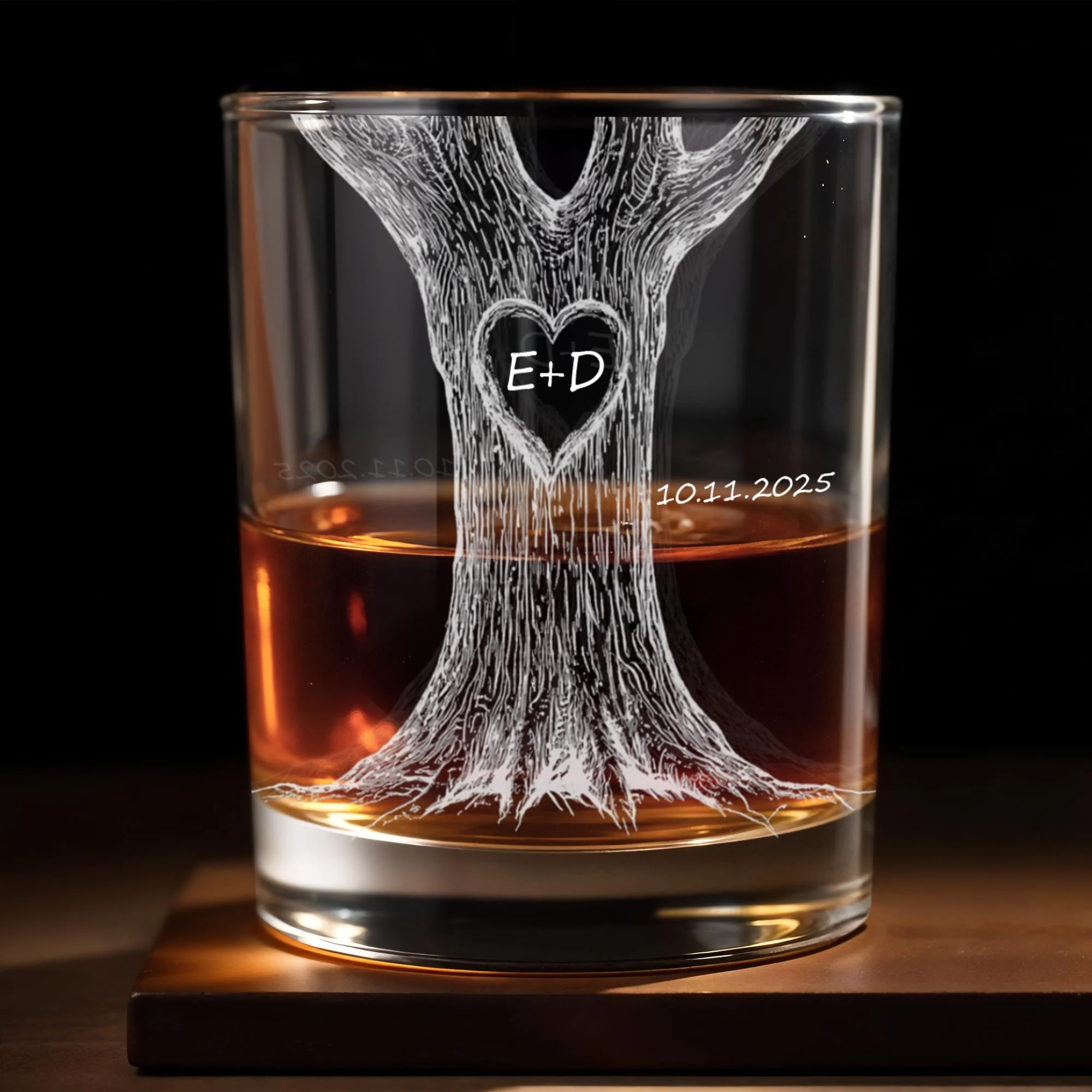 Celebrate Your Love With Our Tree Design Custom Whiskey Glass, Gift for Couples