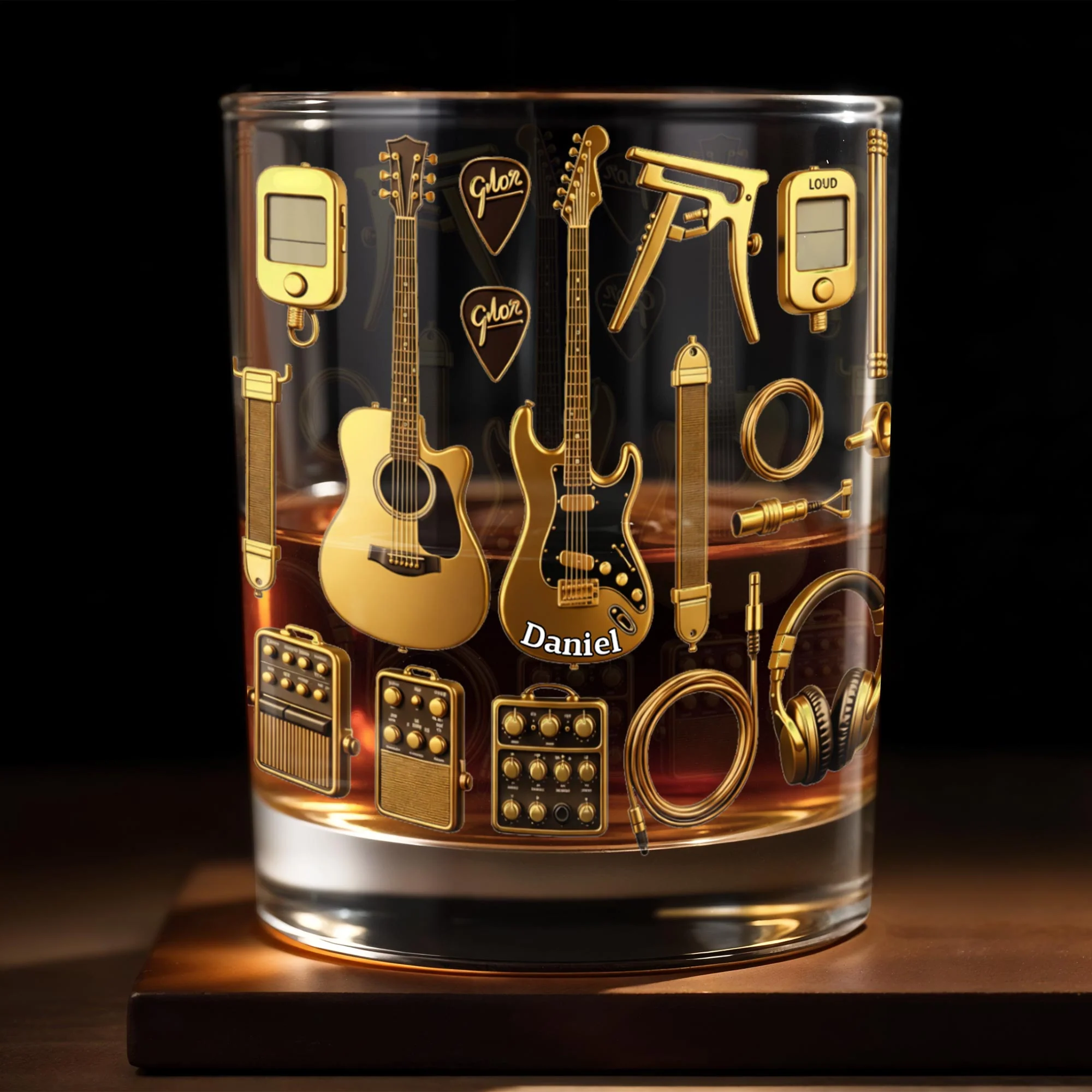 Customizable Glass With Guitars, Headphones, And More, Personalized Whiskey Glass, Gift For Musicians And Music Lovers