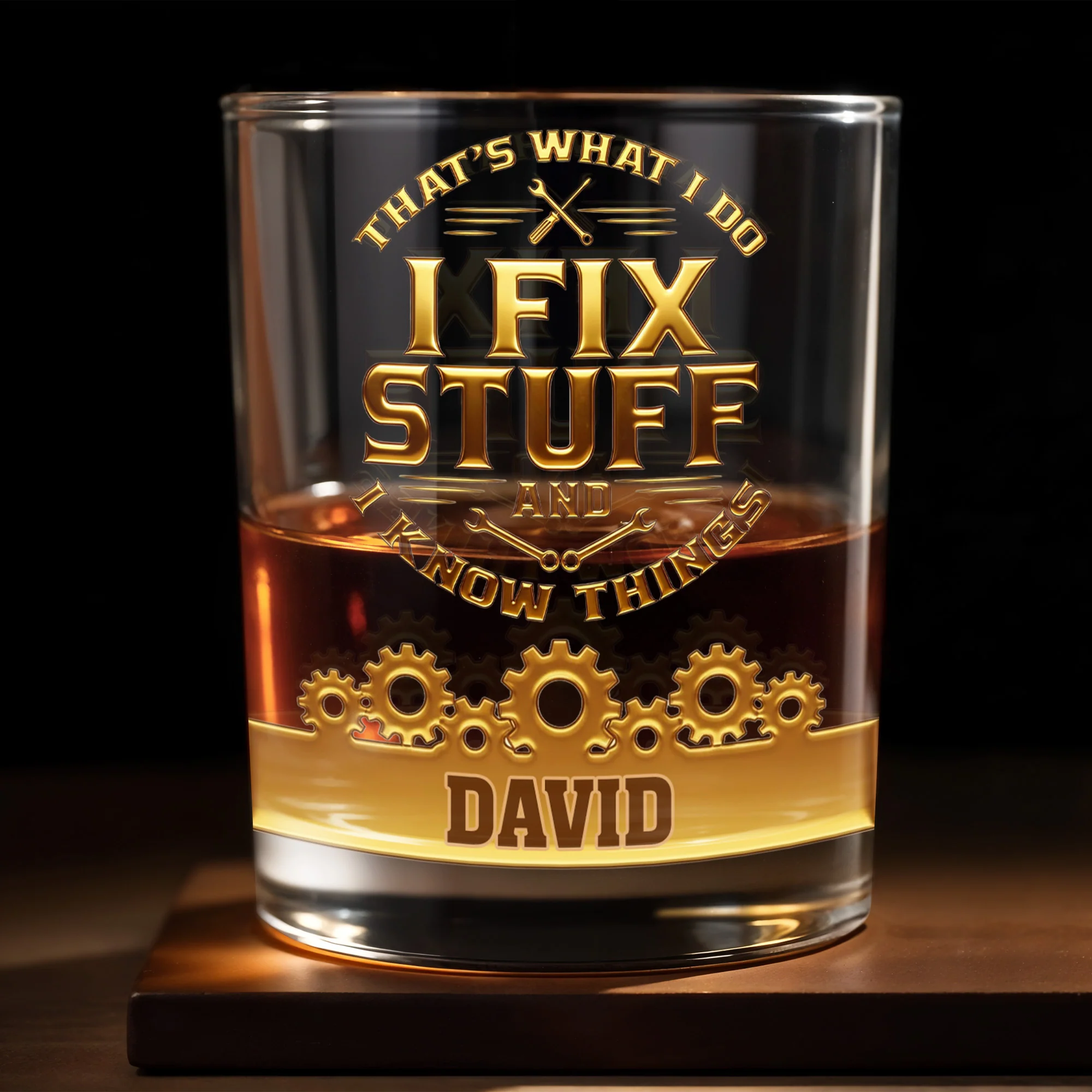 I Fix Stuff And I Know Things, Gears and Tools Design, Whiskey Glass, Gift For Handyman and DIY Enthusiasts