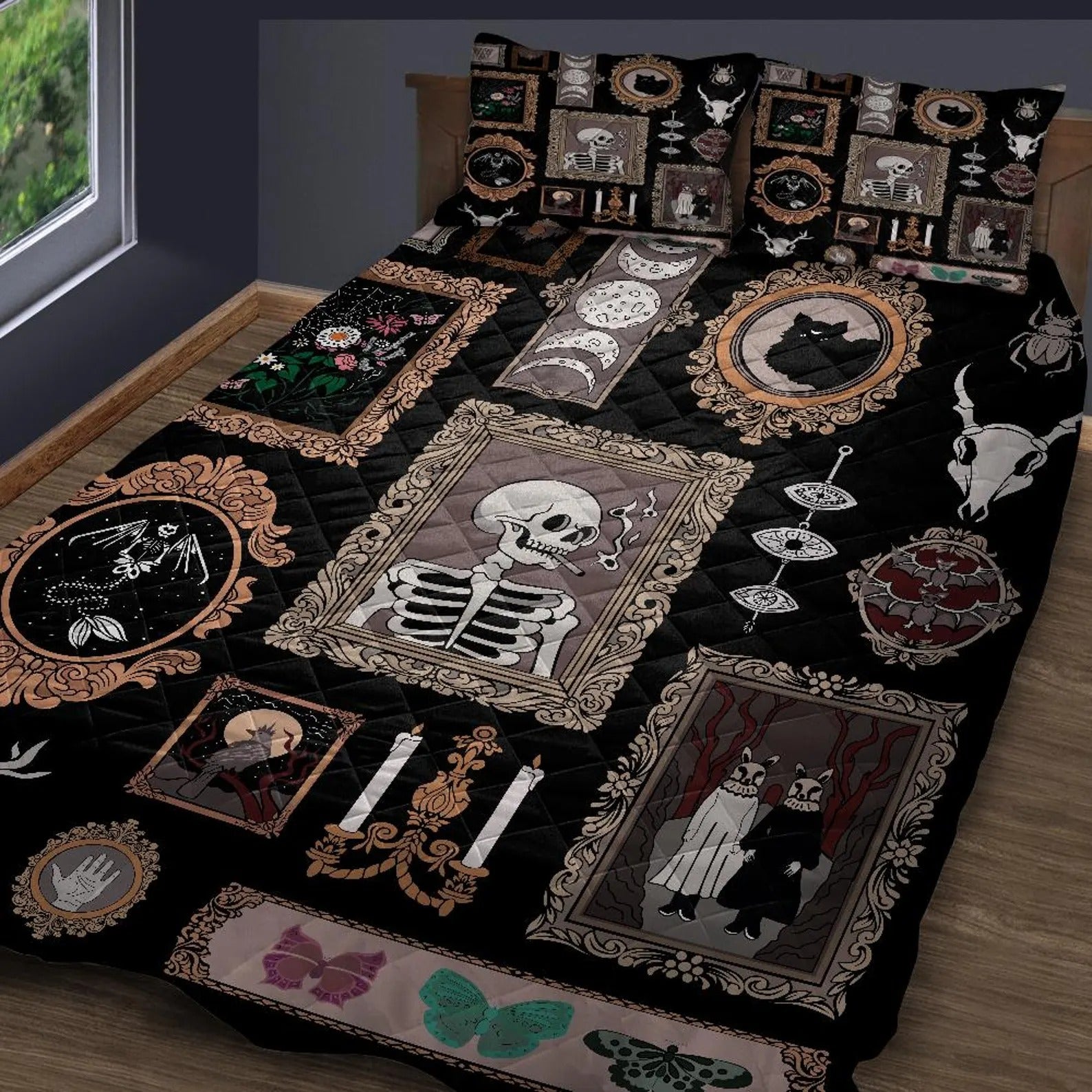 Vintage Halloween Quilt Bedding Set, Halloween Bedspread, Halloween Home Decor