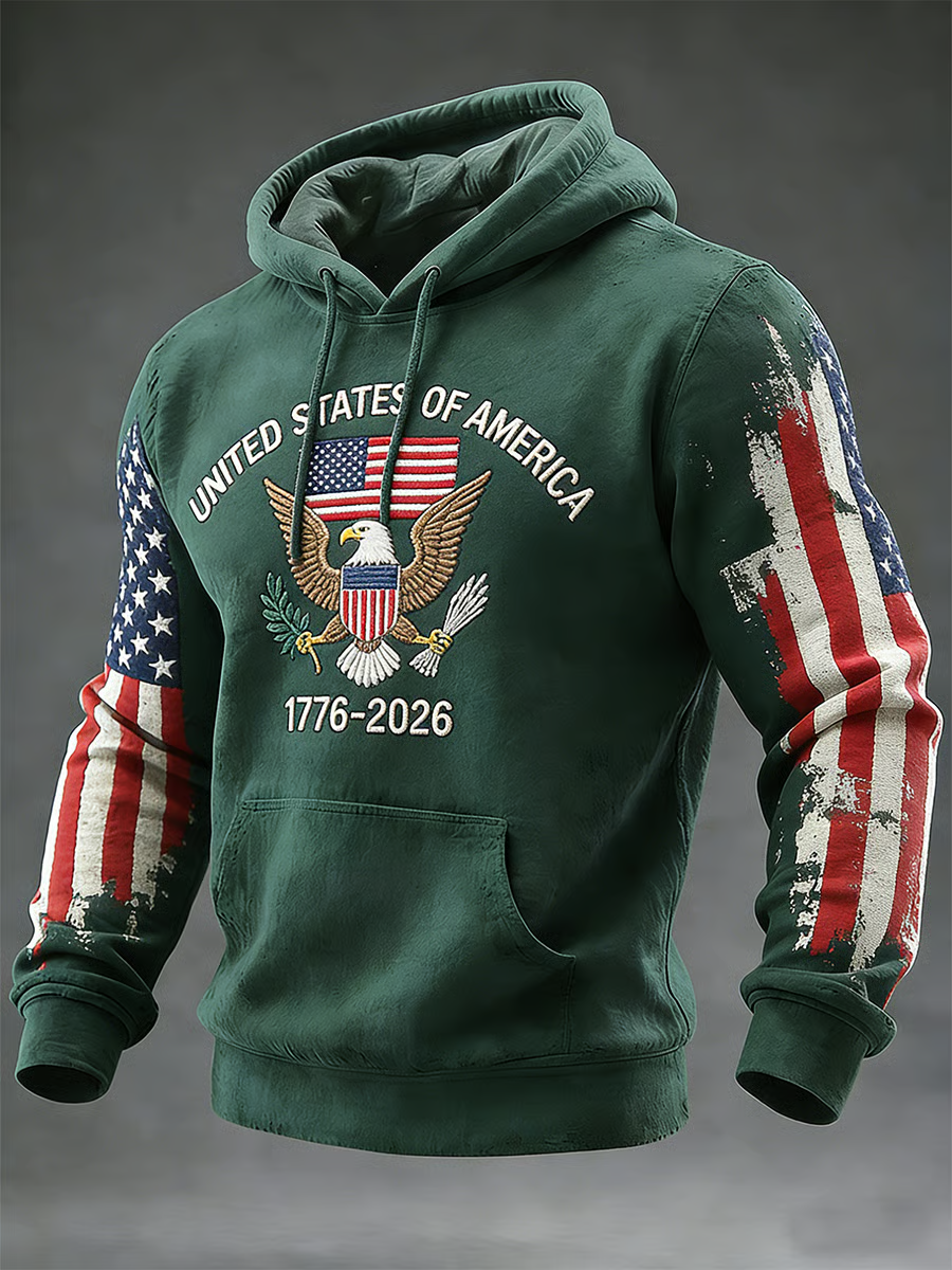 America 250th Anniversary Hoodie, 1776 2026 Patriotic Eagle Flag Army Green Pullover, Hooded Jumper 4th Of July Gift