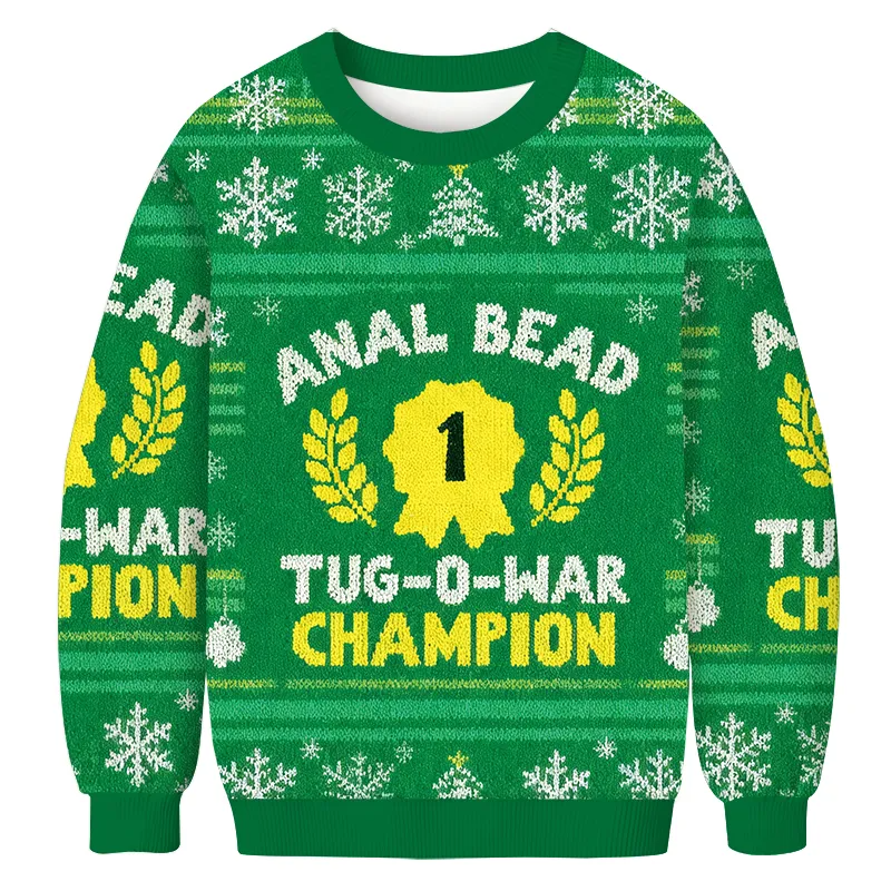 Bead Tug O War Champion Funny Green Christmas Ugly Sweatshirt, Vintage Christmas Sweater, Ugly Xmas Sweater
