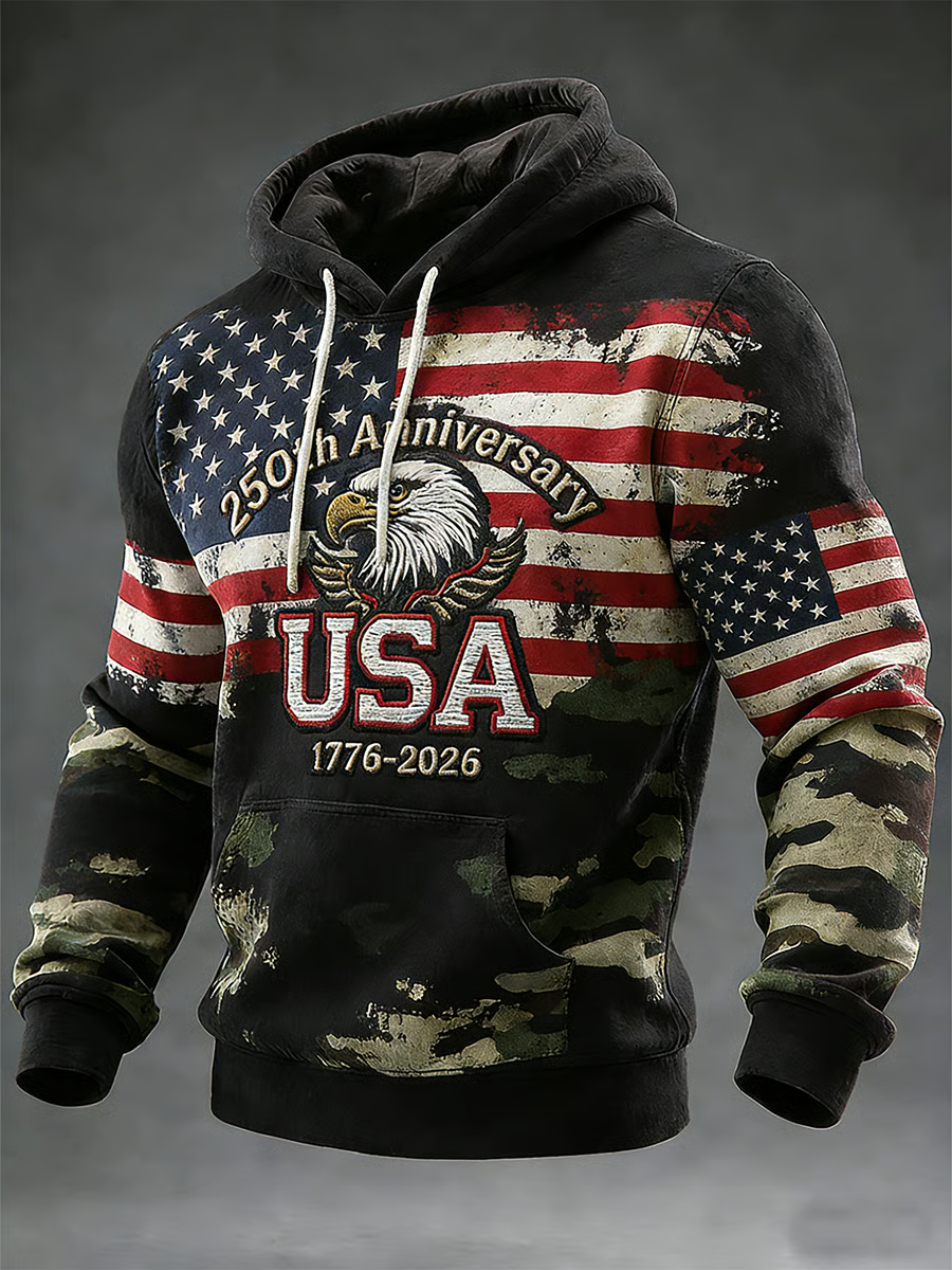 America 250th Anniversary Hoodie, Independence Day Apparel, Black Hooded Jumper 4th Of July Gift