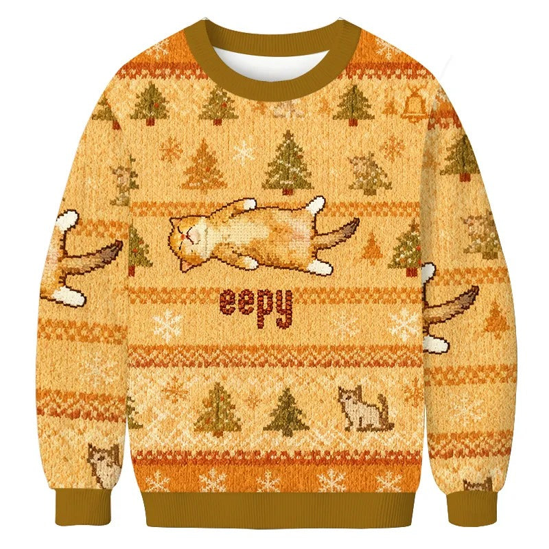 Silly Sleepy Cat Ugly Sweater, Gift Ideas For Cat Lovers, Christmas Ugly Sweatshirt