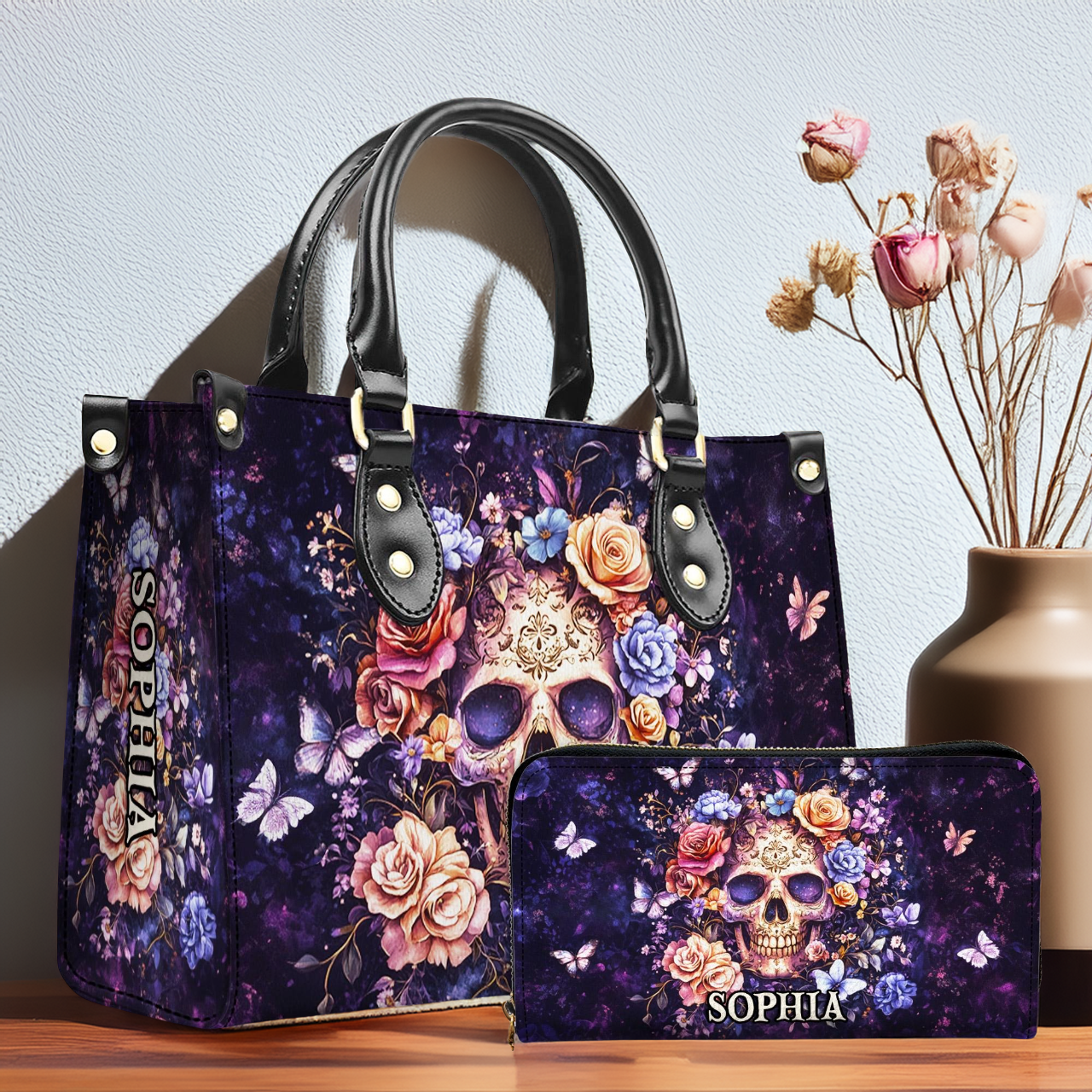 Skeleton Handbag With Wallet - Halloween Treat Bags - Leather Shoulder Bag