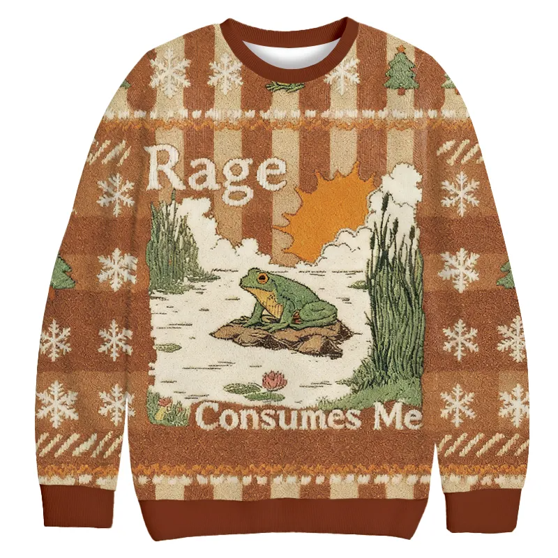 Orange Rage Consumes Me Frog Pond Vintage Christmas Sweater, Ugly Xmas Sweater, Christmas Ugly Sweatshirt